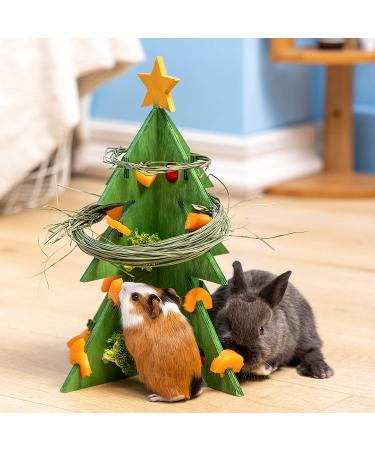 Christmas Tree Foraging Puzzle Toy - Guinea Pig, Bunny, Hamster, and Rabbit Enrichment - Wooden Interactive Toy and Treat Feeder - Small Pet Xmas Gift - Buy Online on GoSupps.com