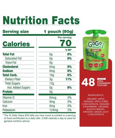 GoGo squeeZ Organic Apple Strawberry Pouches - 48 Gluten-Free Vegan Snacks for Kids - Buy Online on GoSupps.com