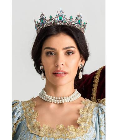 SWEETV Queen Crown for Women - Jeweled Baroque Wedding Tiara & Costume Accessory in Green - Buy Online on GoSupps.com