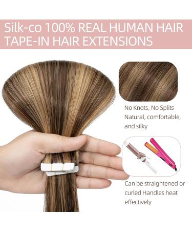 Silk-Co Tape in Extensions - Real Hair 55cm Chocolate Brown Balayage | 25g 10pcs Skin Weft Hair Extensions - Buy Online on GoSupps.com