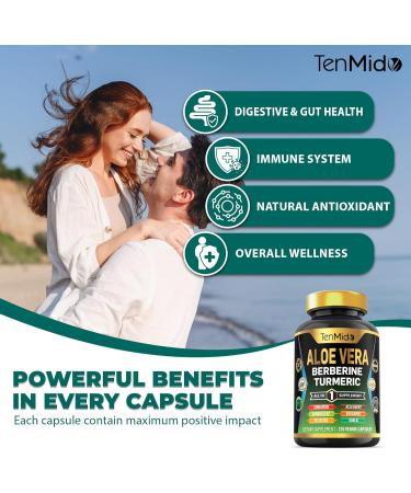 Tenmido Aloe Vera Capsules Supplement - 12in1 Formula - Combine with Berberine Turmeric Ceylon Cinnamon Banaba Leaf Gymnema Sylvestre Acai Berry Bergamot Garlic and More - 120 Capsules - Buy Online on GoSupps.com