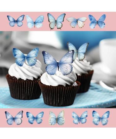 30 x Pre-Cut Beautiful Light Bue Pastel Butterflies Edible Wafer Rice Paper Cupcake Cake Dessert Toppers - Buy Online on GoSupps.com