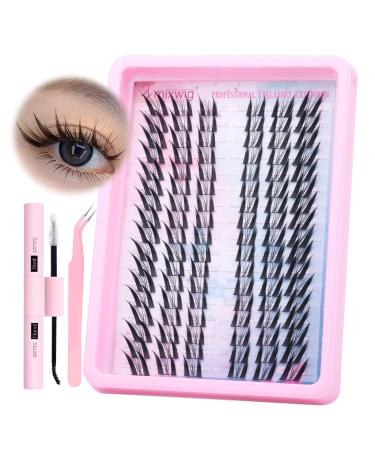 Lash Clusters Kit Manga Lash Extension Kit Natural Look Wispy Cluster Lashes Fox Eye Eyelash Extensions Cat Eye Clusters Extension Kit with Lash Bond and Seal Lash Applicator 89-B