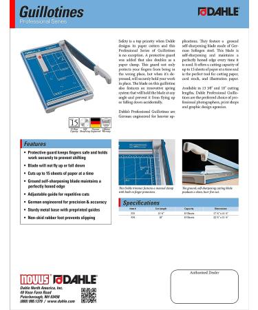 Dahle - 00533-21261 533 Professional Guillotine Trimmer  13-3/8" Cut Length  15 Sheet Capacity  Self-Sharpening  Manual Clamp  German Engineered Cutter 13" Cut Length 15 Sheets - Buy Online on GoSupps.com