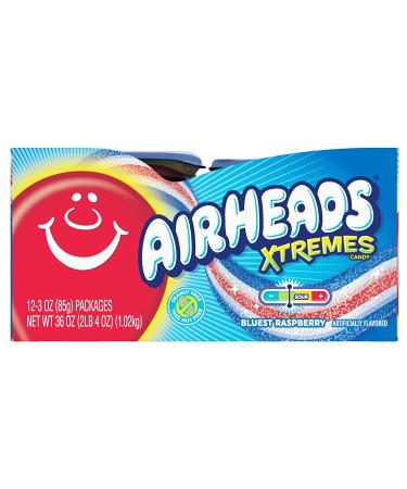 Airheads Candy Xtremes Belts Bluest Raspberry Flavor - 3 Oz.- Pack Of 12