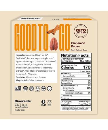 GOOD TO GO Soft Baked Bars - Cinnamon Pecan, 9 Pack | Gluten-Free, Keto, Paleo, Low Carb Snacks - Buy Online on GoSupps.com
