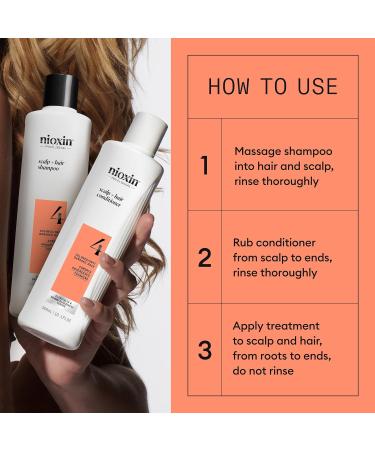 Nioxin System 4 Colored Hair Progressed Thinning Kit by for Unisex - 3 Pc 10.1oz Color Safe Cleanser Shampoo 10.1 oz Color Safe Scalp Therapy Conditioner 3.38oz Color Safe Scalp and Hair Treatment - Buy Online on GoSupps.com