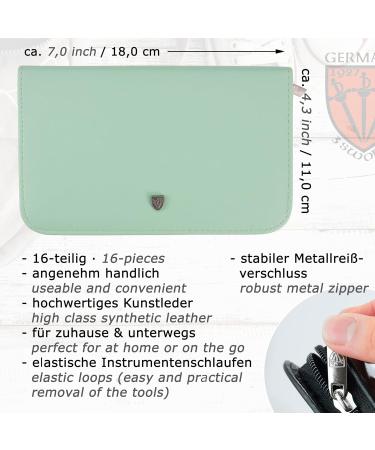 Three Swords 16 pcs Manicure Pedicure Set 'Cinisello' | High-Quality Mint Synthetic Leather Nail Case | Complete Hand & Foot Care Tools - Buy Online on GoSupps.com