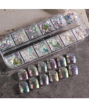Nail Art Glitter Flake Nail Art Foil Flake Shining Holographic 12 Grids Nail Glitter Flake for Summer Nail Art Decoration Nail Foil Flakes - Buy Online on GoSupps.com