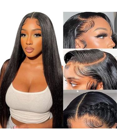 JONAWOON 28 Inch Glueless Straight Lace Front Wigs Human Hair 13x4 HD Transparent Lace Frontal Human Hair Wigs Pre Plucked With Baby Hair 180% Density Brazilian Virgin Human Hair Wigs for Black Women