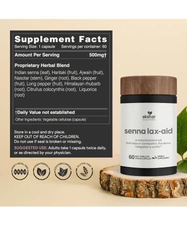 AKSHAR Ayurveda - Senna Lax Aid Herbal Constipation Relief & Laxative - Natural Bloating, Gas, Indigestion & Constipation Supplement - Vegan Cruelty Free (60 Count) - Buy Online on GoSupps.com