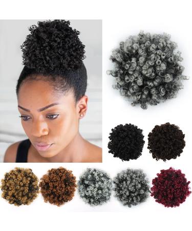 YISIKUNNUO Curly Wavy Afro Puff Drawstring Ponytail Hair Extension for Black Women Loose Wave Short Mini Afro Puff Hairpieces for Girls Kids(Dark Gray)