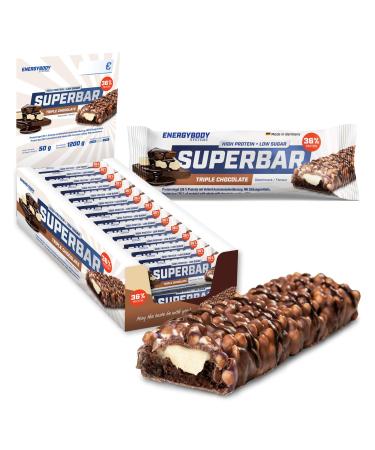 Energybody superbar protein bar triple chocolate 24x 50g/high protein bar 36% protein - 2G sugar/protein bar sugar arm for low carb diet/protein bars triple chocolate 24 pieces (1 Pack)
