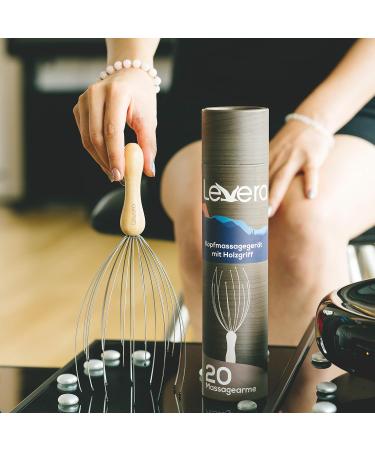 Levero Head Massage Device - 20 Massage Arms Wooden Handle & Relaxation Pearls | Perfect Head Massager for Wellness & Stress Relief - Buy Online on GoSupps.com