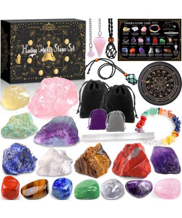 Nkihrkk crystals healing stones set chakra stones & crystals natural 21pcs gemstones healing stones minerals stones with fabric bag water stones set for meditation crystal healing energy healing