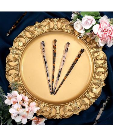 6 Pieces Tortoise Print Acetate Hair Sticks Set - Retro Hair Accessories for Styling Long Hair - Women/Girls (Simple Pattern) - Buy Online on GoSupps.com