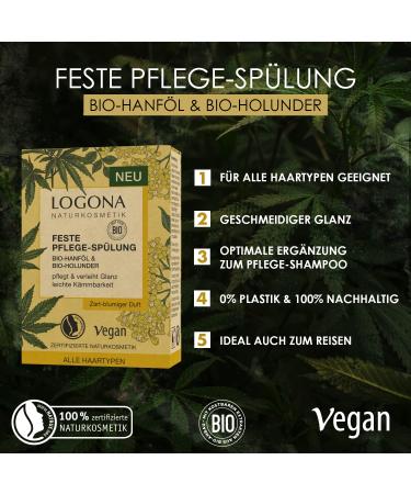 Logona Natural Cosmetics Conditioner Bar - Vegan Organic Hemp & Elderberry | Shine & Healthy Hair - 60g - Buy Online on GoSupps.com