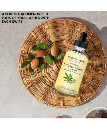 Majestic Pure Castor Oil Eyelash Serum with Apple & Argan Stem Cells for Longer Thicker Eyelashes, Eyebrows & Hair - 1 fl oz - Buy Online on GoSupps.com