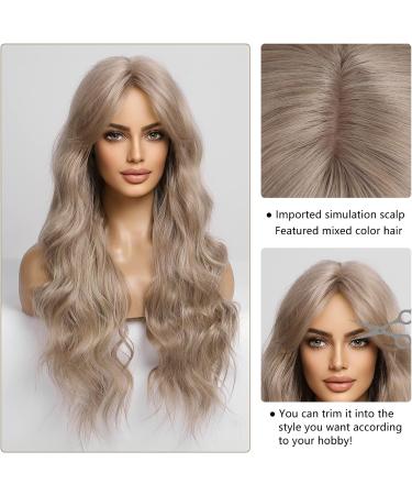HAIRCUBE Ombre Darkest Brown with Grey Wig 24 Inch - Long Wavy Wig with Bangs for Women - Natural Looking Grey Brown Wig - Buy Online on GoSupps.com