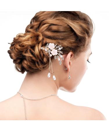 Lurrose 2-Piece Chinese Hair Rods & Metal Pearl Hairpins - Japanese Hairsticks with Floral Design | Opal Hair Jewelry - Buy Online on GoSupps.com