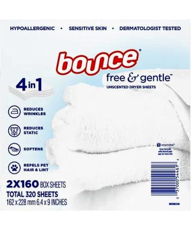 Bounce Free & Gentle Unscented Dryer Sheets - 320 ct. (Bulk Discount) - 160 Count x 2 Packs - Buy Online on GoSupps.com