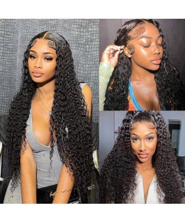 Deep Curly Wet And Wave HD Lace Frontal Wigs Human Hair Brazilian Deep Curly Transparent Lace Front Wigs Wet Wavy Human Hair Pre Plucked Curly Lace Frontal Wigs 13 4 Curly Lace Front Wigs Human Hair For Black Women 30 In...