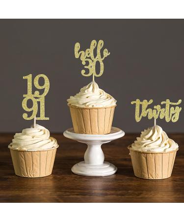 Hello 30 cupcakes topper-30th birthday hello thirty cupcake topper Suitable for your year: 1991 12 birthday cake topper set. Cupcake decoration. - Buy Online on GoSupps.com