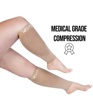 Zeta Plus Size Short Length Leg Sleeve Support Socks - Wide Calf Compression Sleeve for Women - 2XL Nude - Buy Online on GoSupps.com