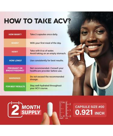 Apple Cider Vinegar Capsules - 15000 mg of Raw Apple Cider Vinegar Equivalent - 100% Natural Pure ACV - Energy Metabolism & Weight Loss Support - Made in USA Lab Tested - 120 Capsules 60-Day Supply - Buy Online on GoSupps.com