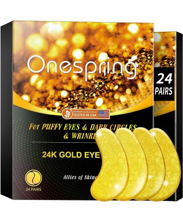 Onespring Under Eye Patches (24 Pairs) - Golden Under Eye Mask for Dark Circles Puffiness & Wrinkles Natural Collagen Eye Gels Pads for Refreshing Revitalizing Beauty & Personal Care