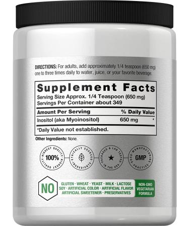 Inositol Powder 8 oz - Vegan, Vegetarian, Non-GMO, Gluten Free Supplement - Buy Online on GoSupps.com