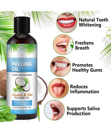 Natural Coconut Pulling Oil 8 Fl.Oz | Teeth Whitening Mouthwash with Tongue Scraper & Measuring Cup | Healthier Gums & Teeth - Buy Online on GoSupps.com