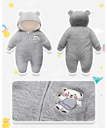Vine Baby Hooded Fleece Romper Snowsuit - Grey, 3-6 Months | Infant Footed Jumpsuit Outfit - Buy Online on GoSupps.com