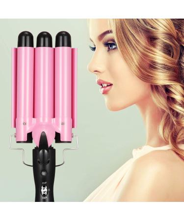 3 Barrel Curling Iron Wand Hair Waver with Hair Clips and Glove - Pink - Buy Online on GoSupps.com