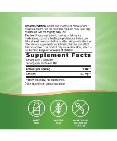 Nature's Way Activated Charcoal 280 mg - 360 Capsules for Digestive Health - Buy Online on GoSupps.com