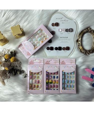 96 Pieces Colorful Girls Press-On Nail Art - Full Cover Short Fake Nails for Kids - Buy Online on GoSupps.com