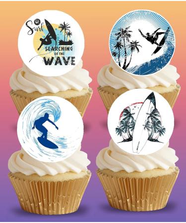 24 x Pre-Cut Surfing 7 Edible Stand up Wafer/Rice Paper Cupcake Cake Toppers Birthday Party Beach Holiday Surfboard Ocean Water Sport Decorations - Buy Online on GoSupps.com