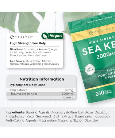 Sea Kelp Tablets 2000mg | 240 Vegan Tablets | High Strength Supplement by Carlyle - Buy Online on GoSupps.com