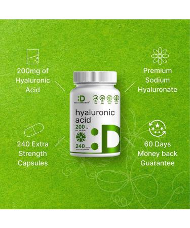 Hyaluronic Acid 200mg Capsules - 240 Count | 4 Month Supply, 95%+ Purity, Plant-Based - Supports Joint Health, Bone Strength & Skin Hydration - Buy Online on GoSupps.com