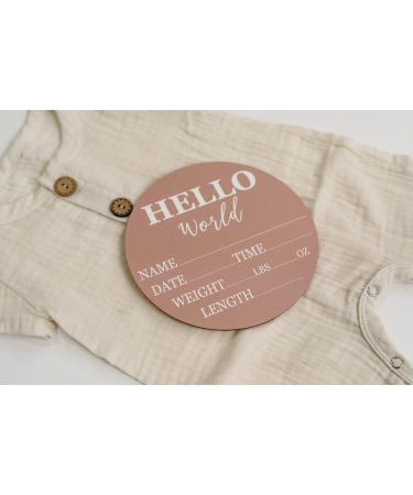 Hickory Hollow Designs Baby Announcement Sign - Hello World Birch Wood Nursery Decor for Newborn Boys & Girls - 6 Circle Board (Pink) Photo Prop - Buy Online on GoSupps.com