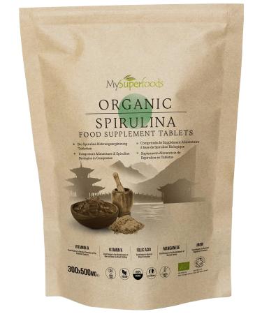Spirulina Tablets | Organic | 300x500mg | Natural Immune System Booster | MySuperfoods 300 Count (Pack of 1)