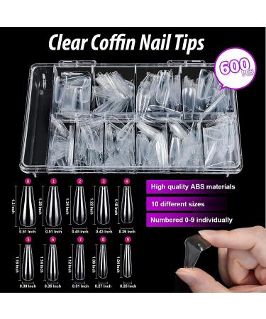 Teenitor 600pcs Clear Coffin Nail Tips Set with Glue, Clipper, Stickers - Long Ballerina False Nails Kit - Buy Online on GoSupps.com