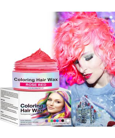 Rose Red Hair Wax Crazy Rose Red Hair Color Spray Temporary Wash-off Semi-permanent Hair Dye Wax One-time Hair Dye without Hurting Hair DIY Hair Styling Dye for Party Halloween &Christmas&Cosplay