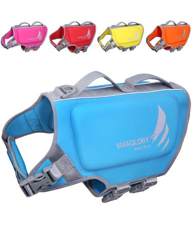 Vivaglory Light lifeguard for dogs pets lifesaver skin-friendly neoprene for large dogs dog swimming vest with D-ring & quick closure blue L: 64-71cm (chest or