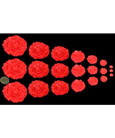 21 x Edible 3D Mixed Sized Icing Red Roses 20 colours toppers decorations cake (Red)