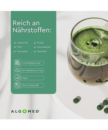 Premium Chlorella Tablets from Germany - Pure Vegan Chlorella Vulgaris | Algomed 1-Pack (350g) - High-Quality Algae Supplement - Buy Online on GoSupps.com