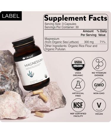Blisque - Magnesium Support Supplement | for Bone Joint Muscle Heart and Nerve Health | from Organic French Sea Lettuce | Vegan and Non-GMO | 90 Capsules - Buy Online on GoSupps.com