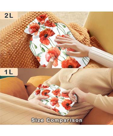 NAANLE Hot Water Bottle 2L with Cover - Watercolor Poppy Flowers for Menstrual Cramps & Pain Relief | Heat & Cold Therapy - Buy Online on GoSupps.com