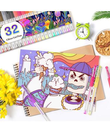 Glitter Gel Pens  32-Color Neon Glitter Pens Fine Tip Art Markers Set 40% More Ink Colored Gel Pens for Adult Coloring Book  Drawing  Doodling  Scrapbook  Journaling  Sparkle Gel Pen Gift for Kids - Buy Online on GoSupps.com