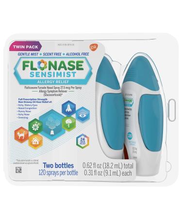 Flonase Sensimist Allergy Relief Nasal Spray, 240 Count 2 bottles(0.62fl.oz) of 0.31fl.oz